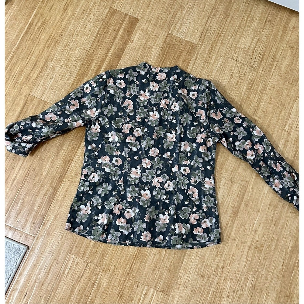 Dark Romantic Floral Lace Country Metallic Snap Button Blouse Dark Green Medium - Picture 2 of 11